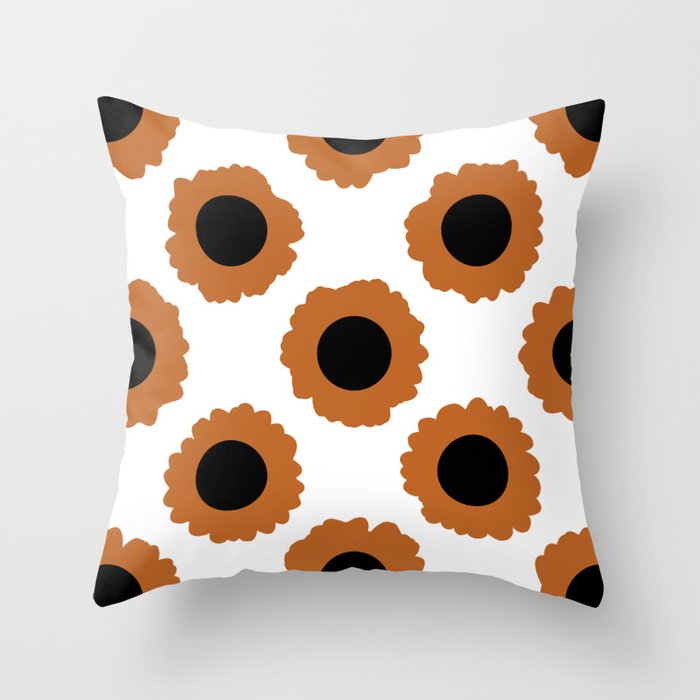 Mid Century Modern Flower Polka Dot Pattern // Terracotta, Potter's Clay, Black and White // V4 Throw Pillow