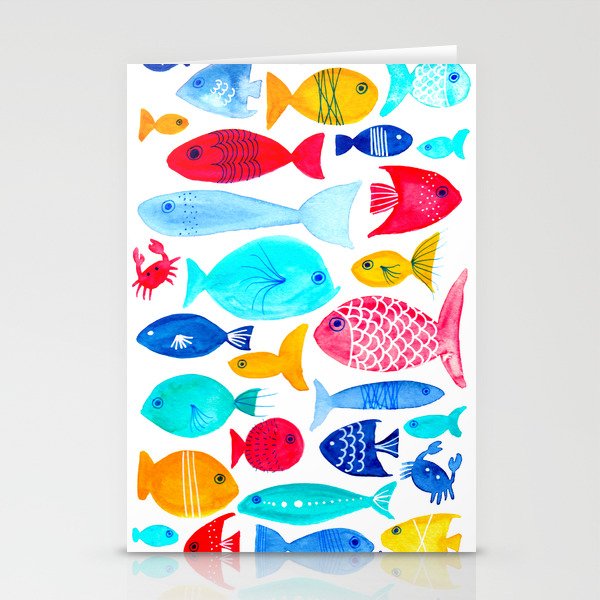 Fish Pattern - Ocean - Nautical - Sea - Swim - Crabs - Summer Stationery Cards