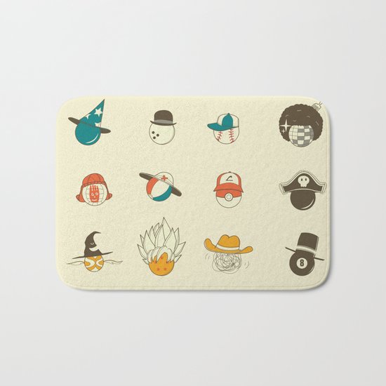 Weird balls with weird hats Bath Mat
