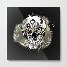 Skull with star eyes camouflage leopard Metal Print
