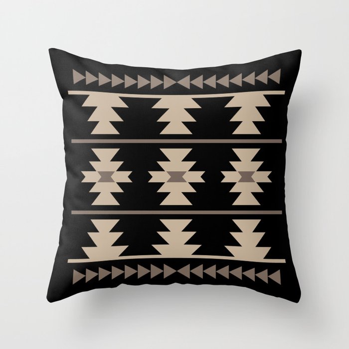 Southwestern Pattern 132 Black and Beige Throw Pillow
