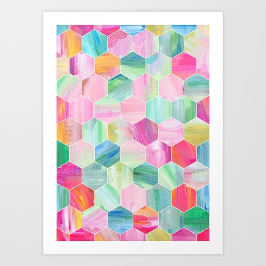 Pretty Pastel Hexagon Pattern in Oil Paint Art Print