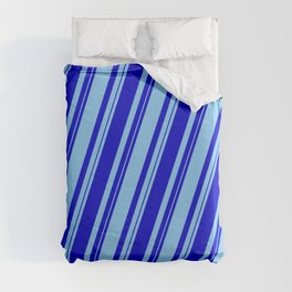 [ Thumbnail: Blue and Light Sky Blue Colored Lined/Striped Pattern Duvet Cover ]