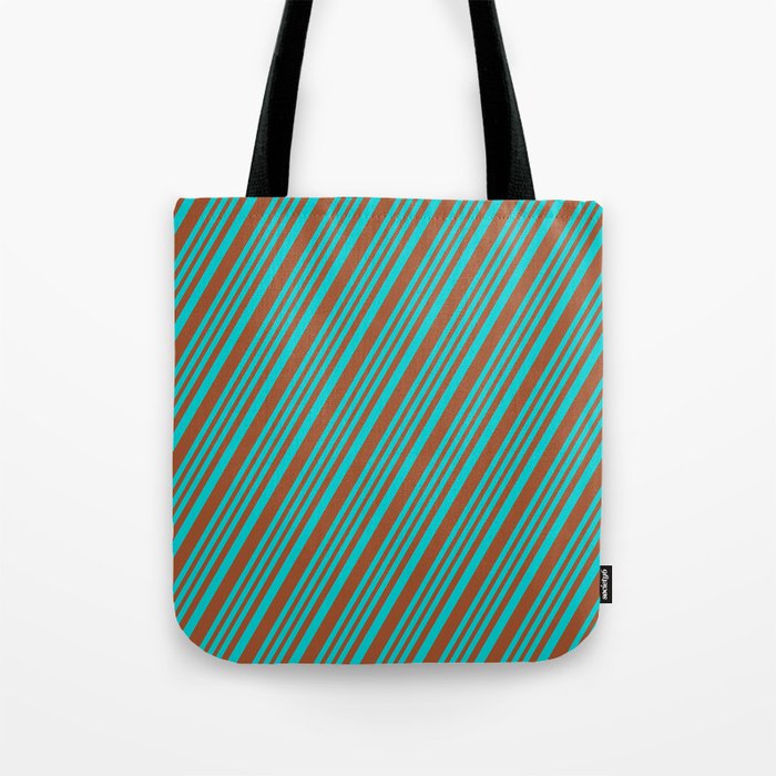 Dark Turquoise and Sienna Colored Striped/Lined Pattern Tote Bag