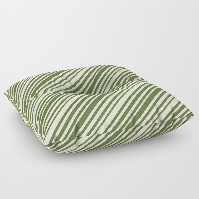 Beige & Dark Olive Green Colored Pattern of Stripes Floor Pillow