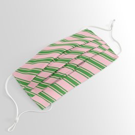 [ Thumbnail: Pink and Forest Green Colored Pattern of Stripes Face Mask ]