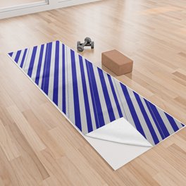 [ Thumbnail: Light Grey and Dark Blue Colored Lines Pattern Yoga Towel ]