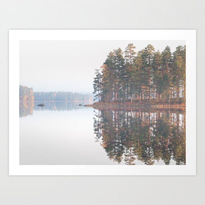 Country of Thousand Lakes Finland | Autumn Color Reflection Calm Water  Art Print