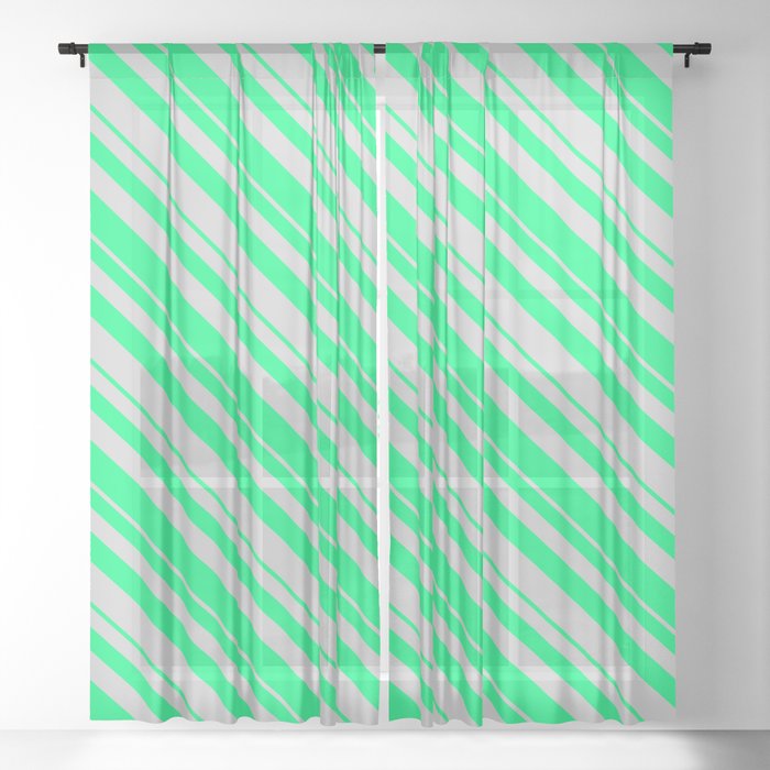 Green & Light Gray Colored Striped/Lined Pattern Sheer Curtain