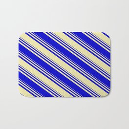 [ Thumbnail: Pale Goldenrod & Blue Colored Stripes Pattern Bath Mat ]