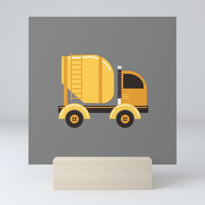 Construction Trucks on Gray Mini Art Print