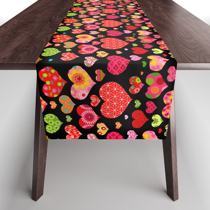 Spring Flowers Rainbow Love Hearts Table Runner