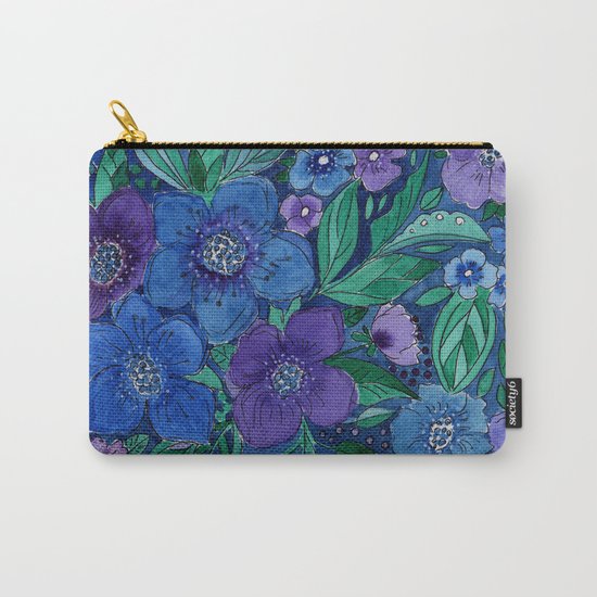 Watercolor . Blue flowers . Carry-All Pouch