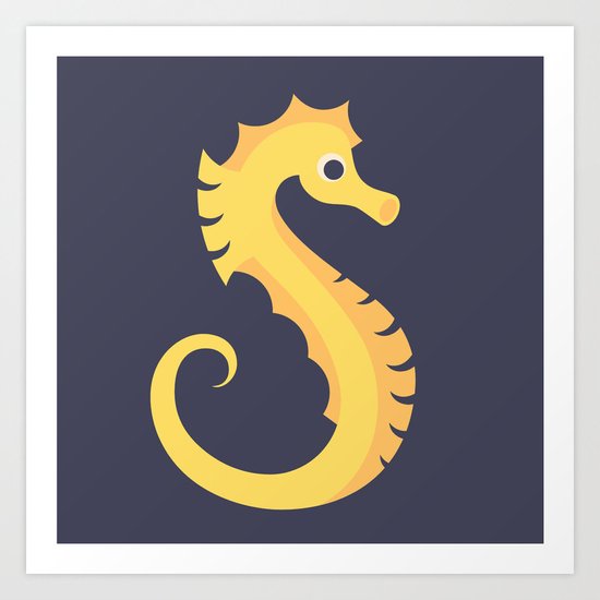Letter S // Animal Alphabet // Seahorse Monogram Art Print