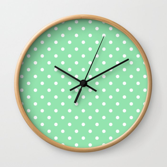 Mint Green with White Polka Dots Wall Clock