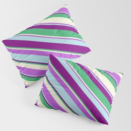 [ Thumbnail: Eye-catching Orchid, Powder Blue, Purple, Sea Green & Beige Colored Stripes/Lines Pattern Pillow Sham ]