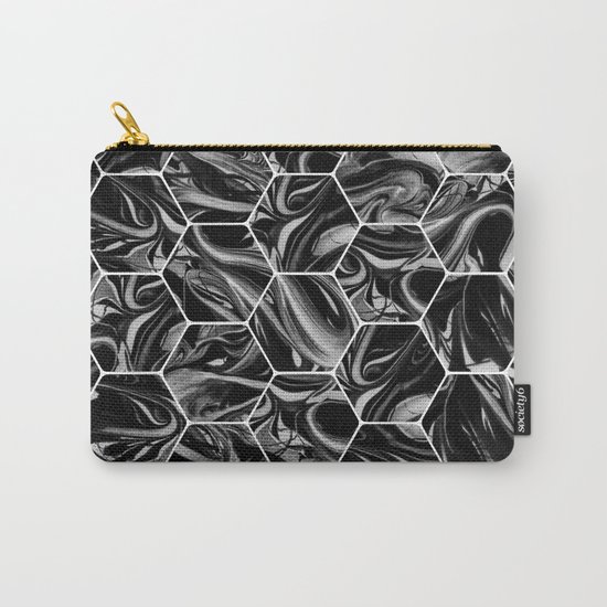 Hex & Swirl - Black and White Marble Pattern Carry-All Pouch