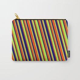 [ Thumbnail: Red, Blue & Light Green Colored Lines Pattern Carry-All Pouch ]