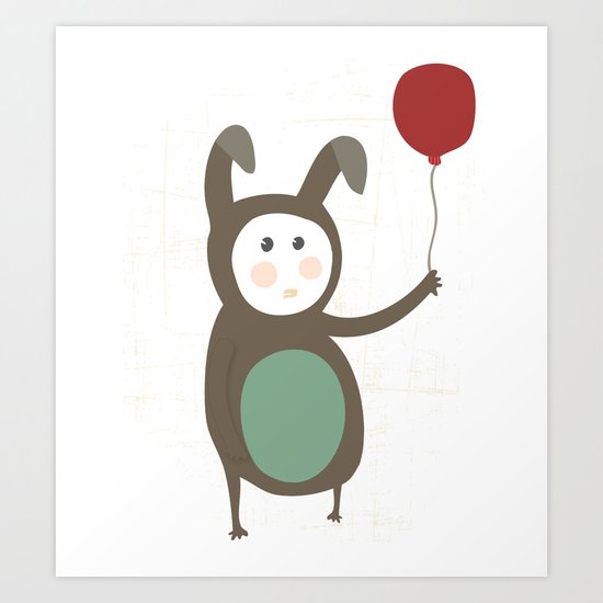 Bunny boy with a balloon Art Print