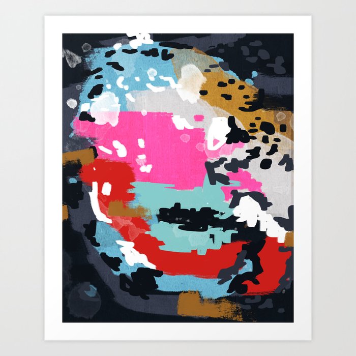 Charlotte - Abstract Painting in pink, gold, mint, and navy Art Print