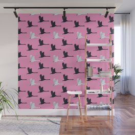 Flying Elegant Swan Pattern on Pink Background Wall Mural