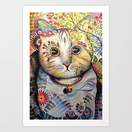 Smokey ... abstract cat art Art Print