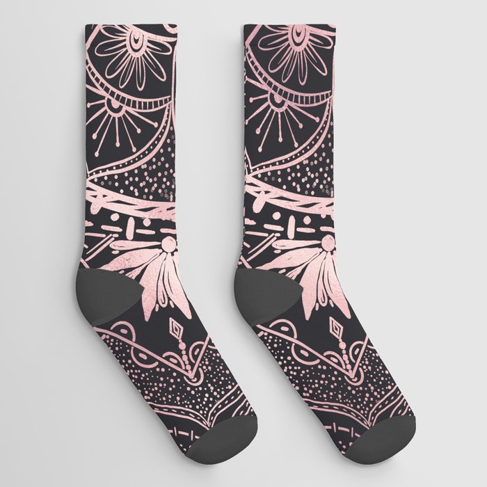Black Pink Eye Mandala Socks