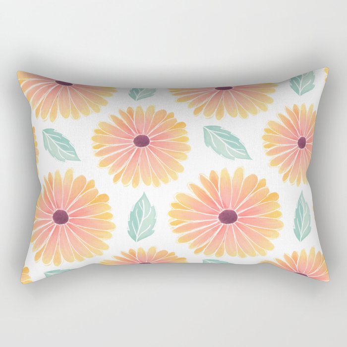 Daisy Watercolor Pink Orange Rectangular Pillow