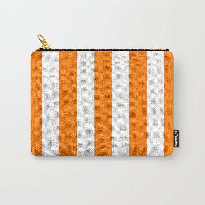 Heat Wave orange - solid color - white vertical lines pattern Carry-All Pouch