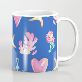 Beautiful Mermaid Theme Pattern Cute Gift for Girls Starfish Hearts Anchor Mermaid Coffee Mug | Heart, Blue, Mermaid, Starfish, Pink, Sea, Colorful, Pretty, Gift, Graphicdesign 