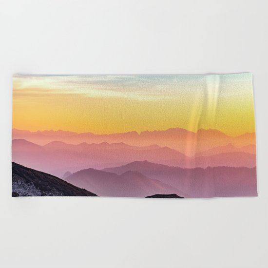 sky blue yellow orange purple Beach Towel