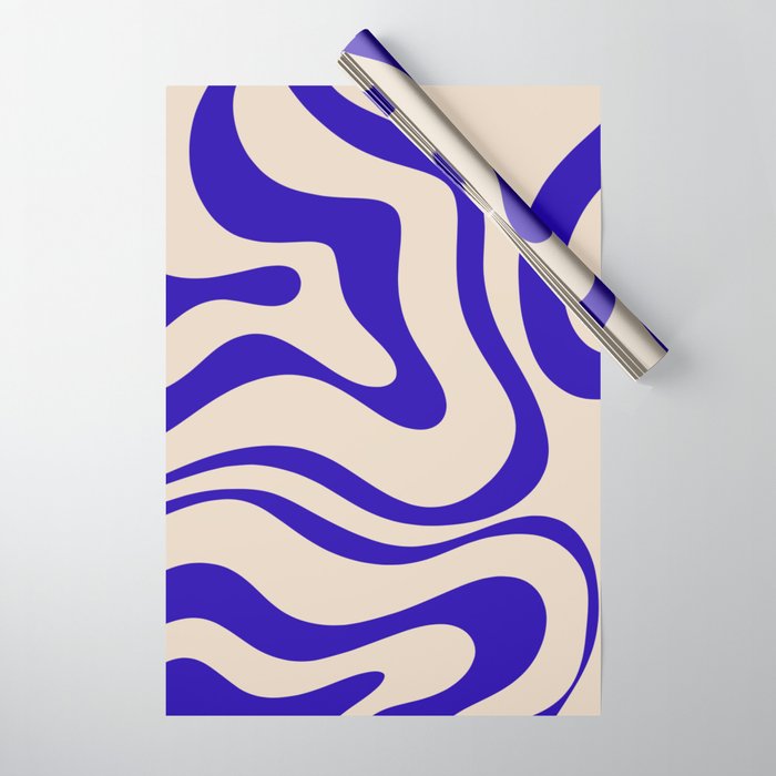 Modern Liquid Swirl Abstract Pattern Square in Cobalt Blue Wrapping Paper