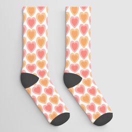 Mid-century Modern Hearts, Abstract Vintage Heart Pattern, Pastel, Pink, Yellow Socks