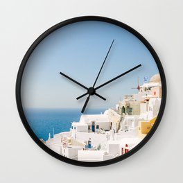Santorini 0017: White houses in Oia, Santorini, Greece, Pastel travel photography art print Wall Clock
