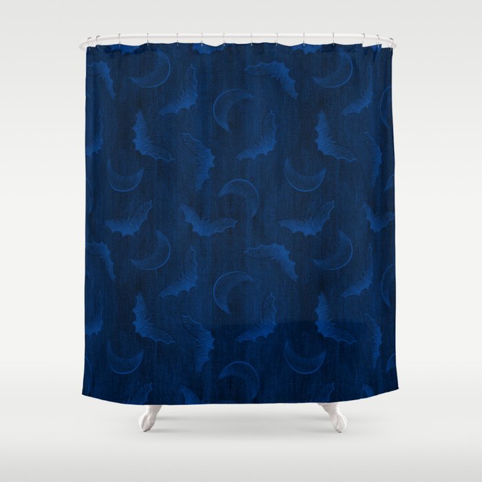 Flying Bat Embroidery // Dark Blue Shower Curtain