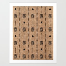Hushed Basketweave and Black Mud Cloth Pattern  Art Print