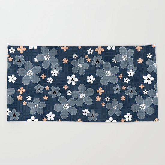 Blue floral pattern . Beach Towel