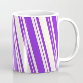 [ Thumbnail: Beige and Purple Colored Lined Pattern Coffee Mug ]