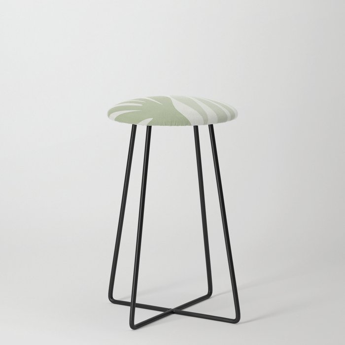 Maldives Leaves Abstract Botanical Pattern in Light Sage Mint Green Counter Stool