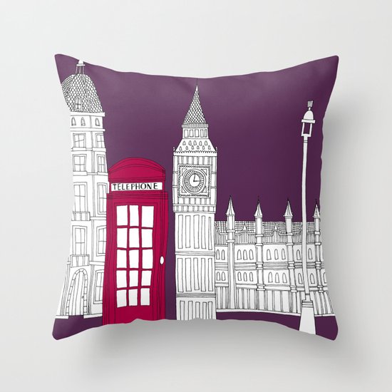 Night Sky // London Red Telephone Box Throw Pillow
