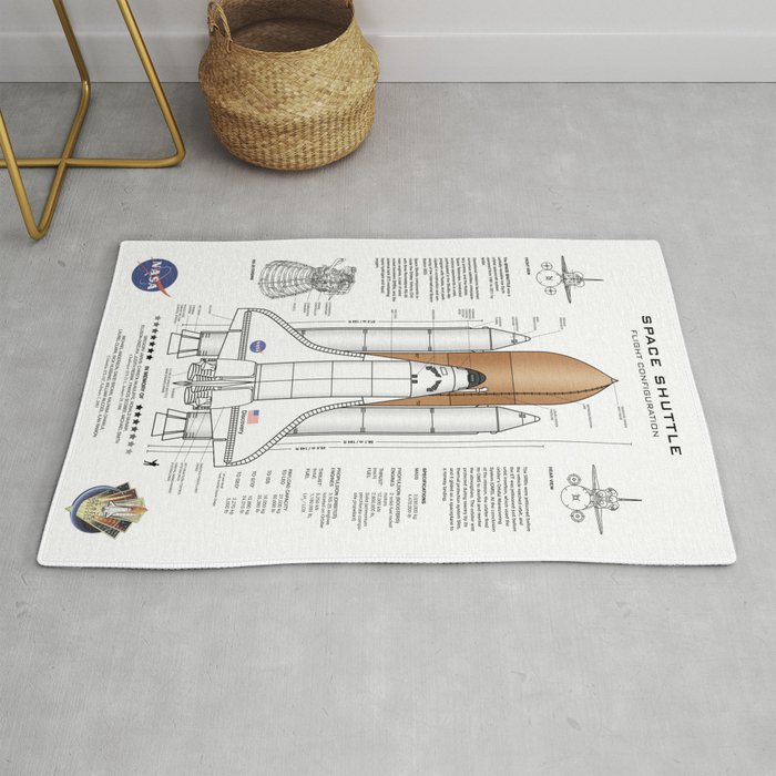NASA Space Shuttle Blueprint in High Resolution (white)  Rug