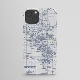 World Map Blue on White iPhone Case