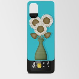 White and Brown Modern Sunflowers in Green Vase // Turquoise Blue Background Android Card Case