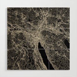 Zurich Switzerland - City Map - Black and White Aesthetic - map, gift, small, retro, city, cozy Wood Wall Art