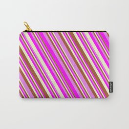 [ Thumbnail: Sienna, Violet, Fuchsia, and Light Yellow Colored Lines/Stripes Pattern Carry-All Pouch ]