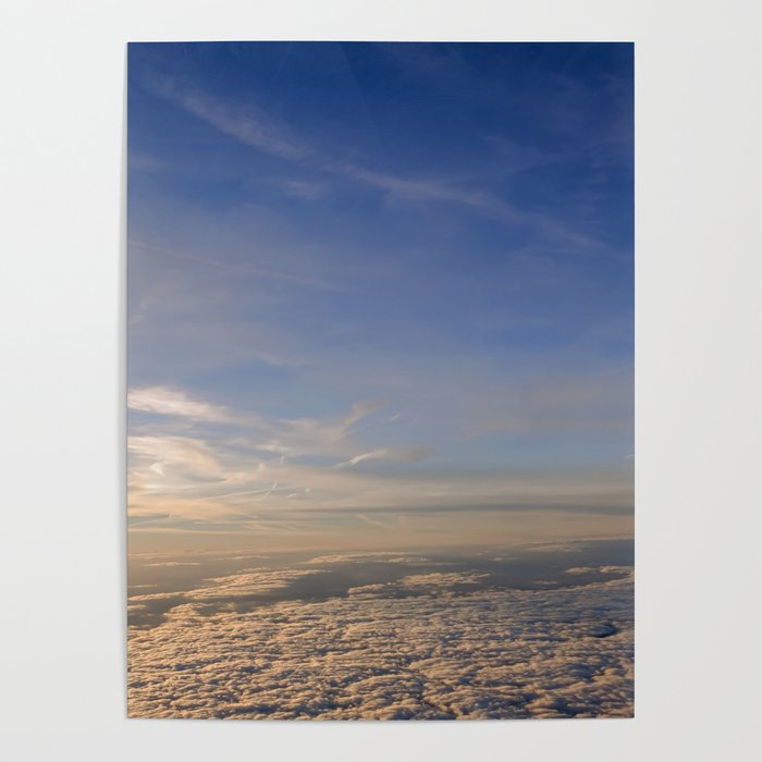 Above clouds. Sunset time in the sky. Poster