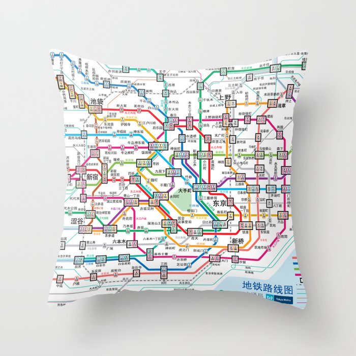 Tokyo Subway Map Throw Pillow