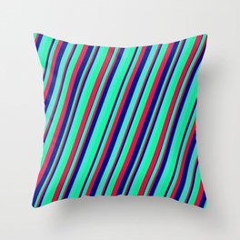 [ Thumbnail: Turquoise, Green, Crimson & Blue Colored Lines Pattern Throw Pillow ]