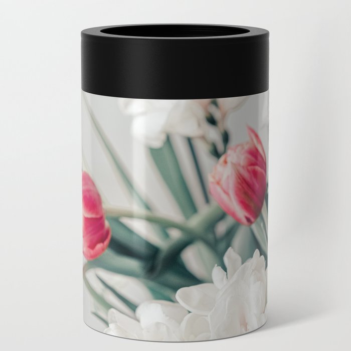 Pink Tulips Art Print, Still Life Home Decor Composition, Spring Flowers Bouquet Art, Pink Flowers Valentines Day, Floral Decoration Can Cooler