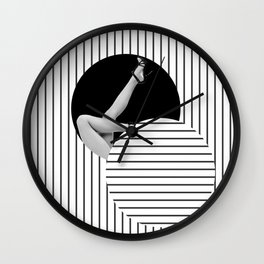 Black and White Stripes - Retro Girl Pin Up - Collage Artwork Wall Clock